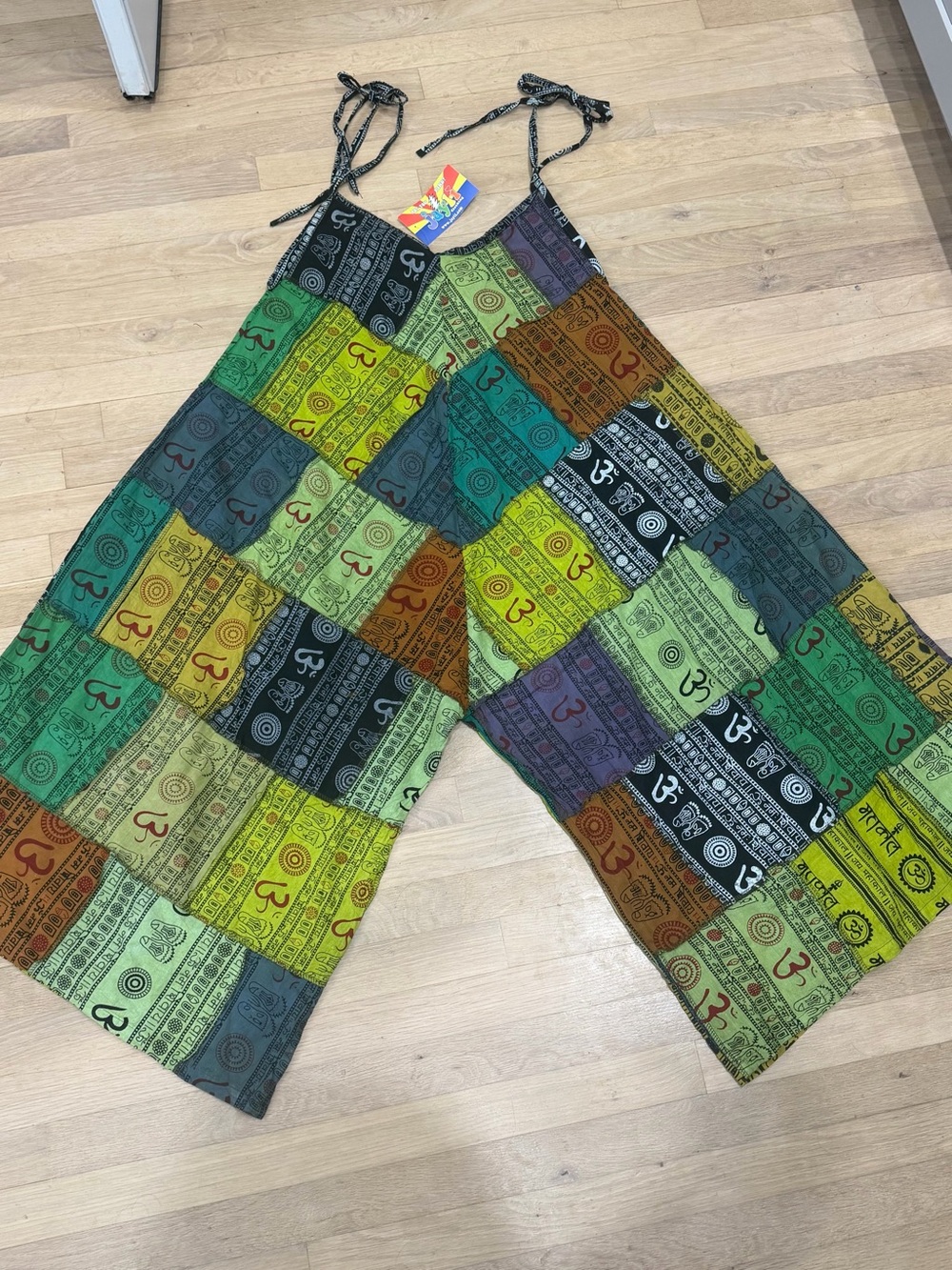 Jayli Green Multi Patchwork Ethnic-Print Jumpsuit